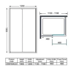 Merlyn Ionic Essence Framed Sliding Shower Door With Side Panel 1200mm - DWH04C0 -Luxe Bathrooms merlyn dwh04c0 dimensions