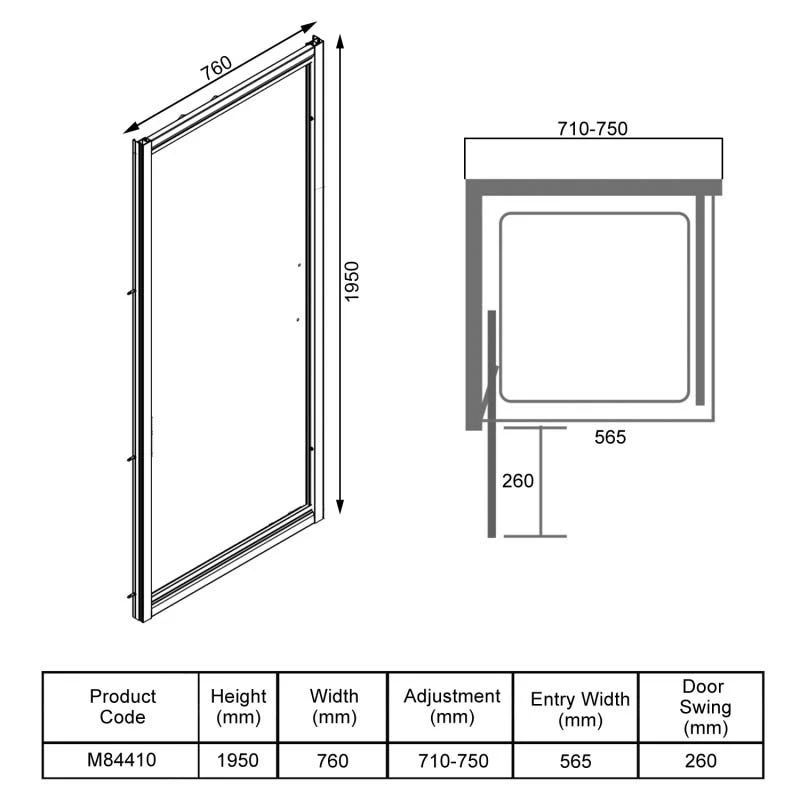 Merlyn 8 Series Infold Shower Door 760mm - M84410 7 Merlyn 8 Series Infold Shower Door 760mm - M84410 - Image 5