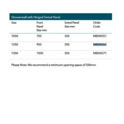 Merlyn 8 Series Showerwall With Hinged Swivel Panel 1050mm - M8SW251 -Luxe Bathrooms merlyn m8sw dimesnions