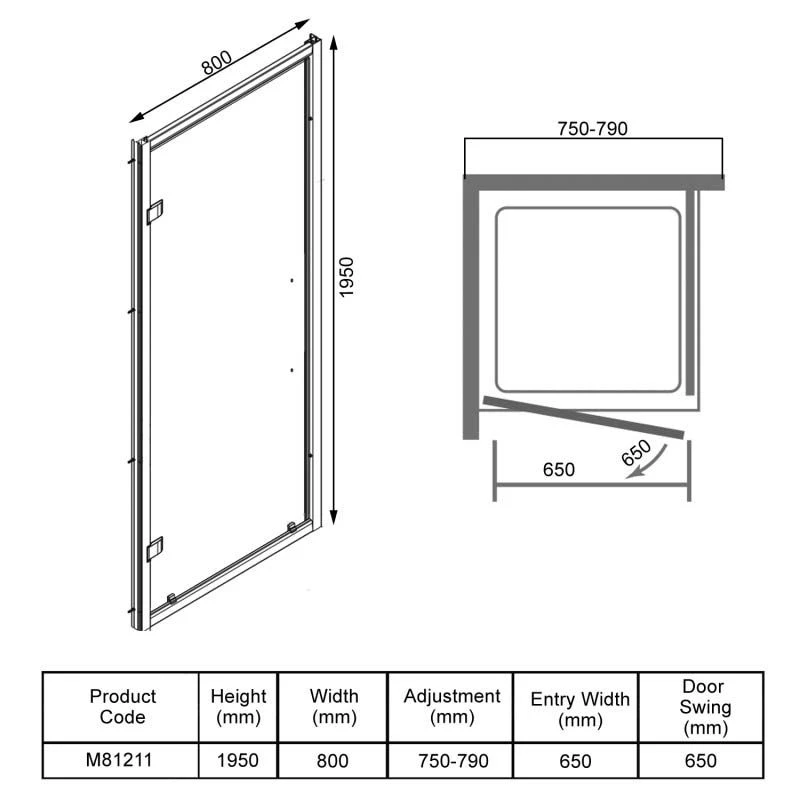Merlyn 8 Series Hinge Shower Door 800mm - M81211 6 Merlyn 8 Series Hinge Shower Door 800mm - M81211 - Image 4