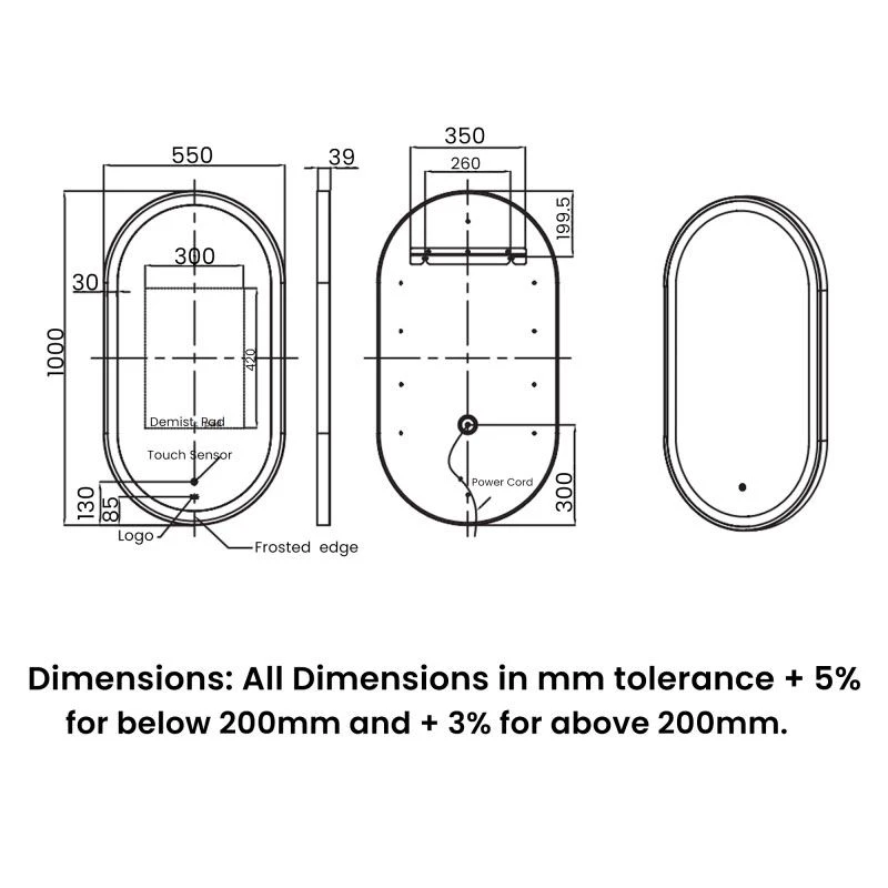RAK Ceramics Art Oval 550 X 1000mm LED Mirror - Brushed Gold - RAKARTOVBG5002 4 RAK Ceramics Art Oval 550 X 1000mm LED Mirror - Brushed Gold - RAKARTOVBG5002 - Image 2