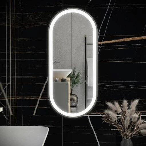 RAK Ceramics Picture Oval 450 X 1000mm LED Illuminated Mirror - Brushed Nickel - RAKPICOVBN5001 4 RAK Ceramics Picture Oval 450 X 1000mm LED Illuminated Mirror - Brushed Nickel - RAKPICOVBN5001 -Luxe Bathrooms r a rak rakpicovbn5001