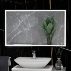 RAK Ceramics Picture Square 600 X 1200mm LED Illuminated Mirror - Matt Black - RAKPICSQMB5004