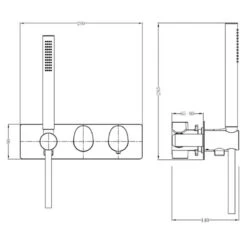 RAK Ceramics Horizontal Dual Outlet Thermostatic Concealed Shower Valve & Hand Shower - Brushed Gold - RAKITA3305G -Luxe Bathrooms r a rakita3305g dimension