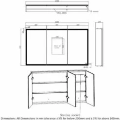 RAK Ceramics Pisces LED Illuminated Mirrored Cabinet With Demister 700x1200mm - RAKPSC5003 -Luxe Bathrooms r a rakpsc5003 dimensions 1