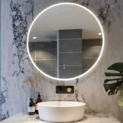 RAK Ceramics Scorpio LED Illuminated Round Mirror With Demister And Touch Sensor Switch 800x800mm - RAKSCO5001 -Luxe Bathrooms r a raksco5001 2