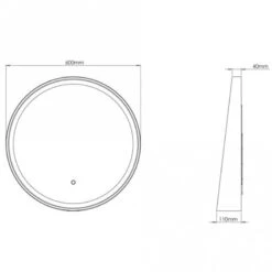 Sensio Dawn Round LED Mirror With Frame & Shelf 600x110mm - Matt Black - SE30398T0 -Luxe Bathrooms s e sensio se30398t0 dims