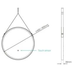 Sensio Nova 800 TrioTone Black Leather Strap Hanging LED Mirror 800x38mm - SE30698T0S 7 Sensio Nova 800 TrioTone Black Leather Strap Hanging LED Mirror 800x38mm - SE30698T0S -Luxe Bathrooms sensio se30598t0 dims 2